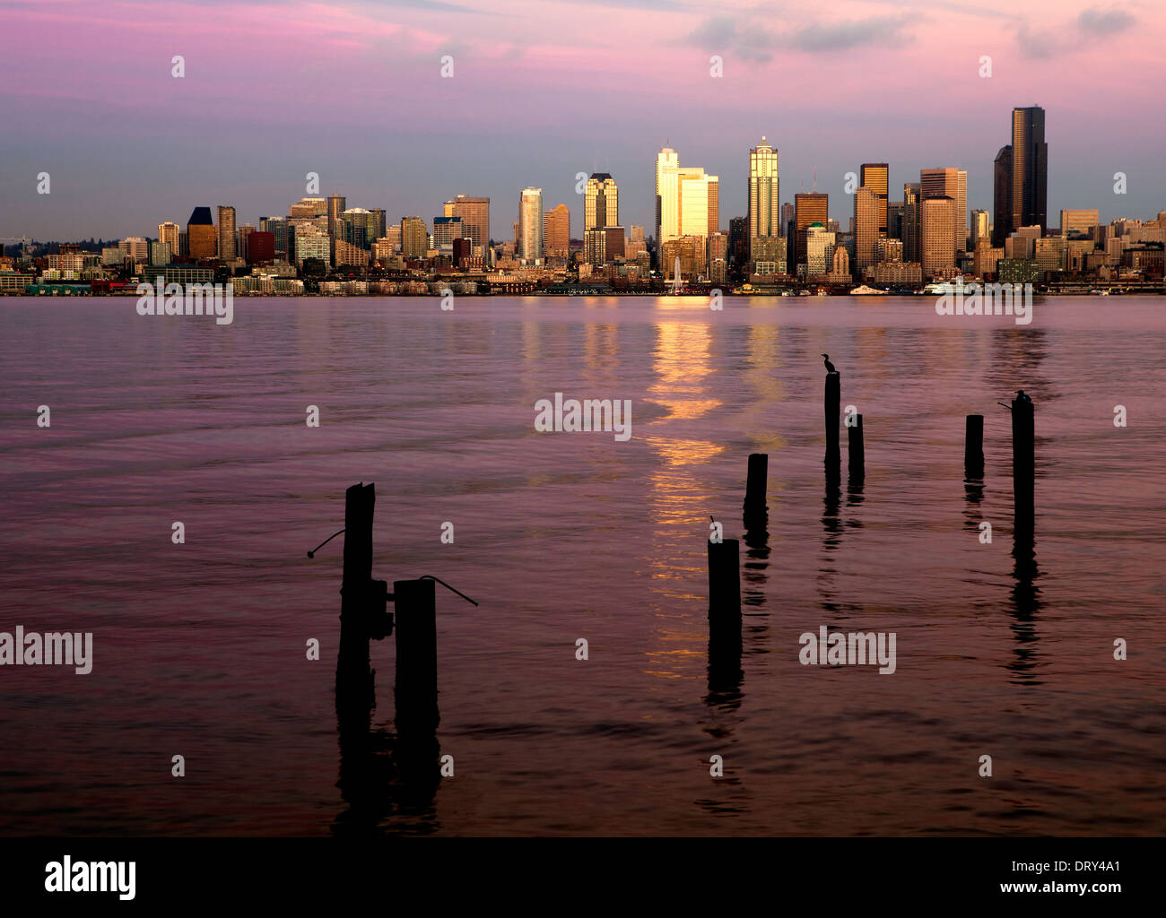 WASHINGTON: Die Stadt Seattle, die von West Seattle aus über die Elliot Bay blickt. 2013 Stockfoto