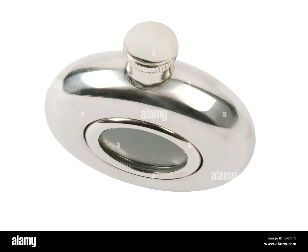 ovale Tasche Flachmann isoliert auf weißem Hintergrund Stockfoto