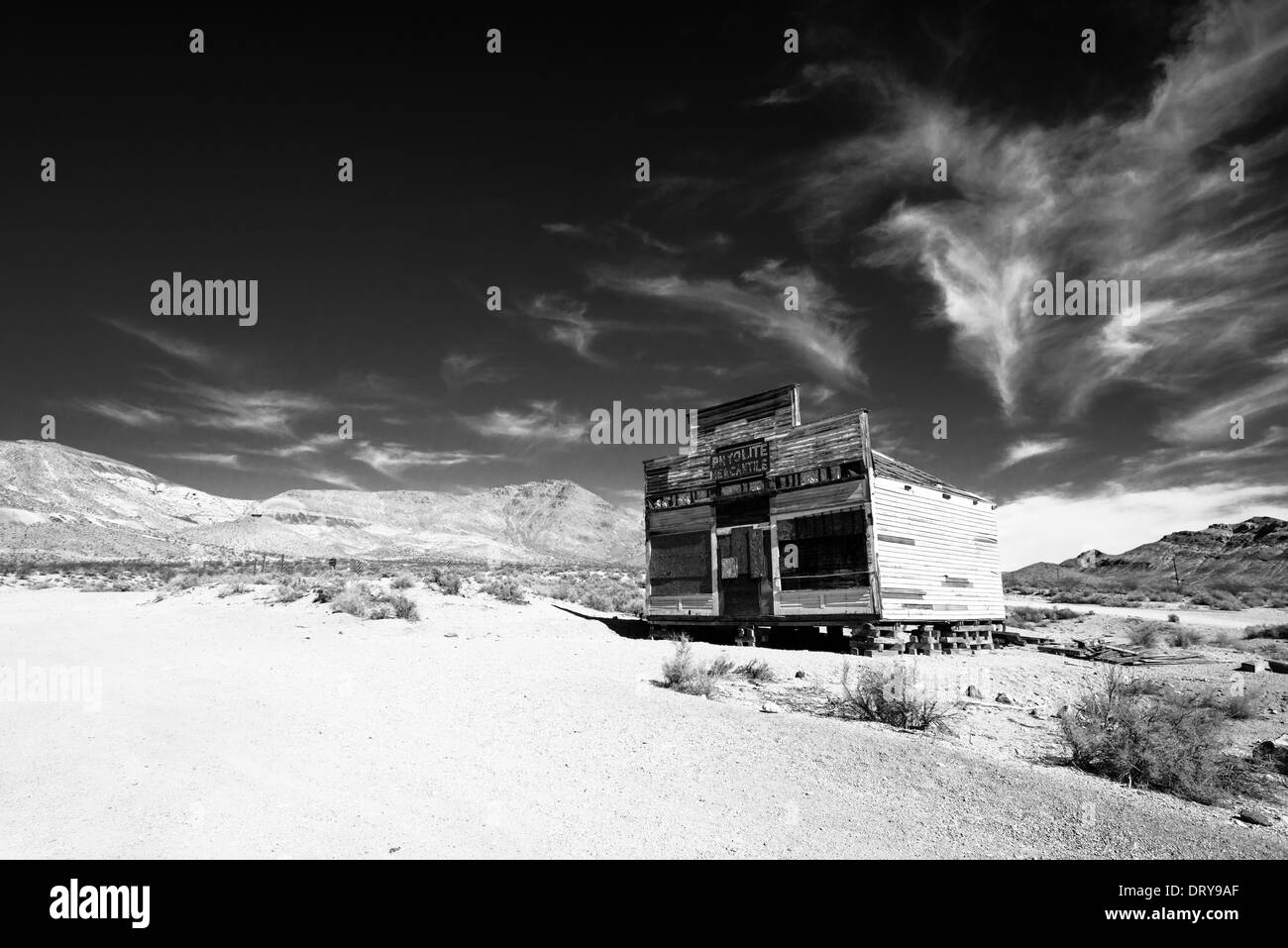 Verlassene Gebäude in Geisterstadt Rhyolite Nevada Stockfoto