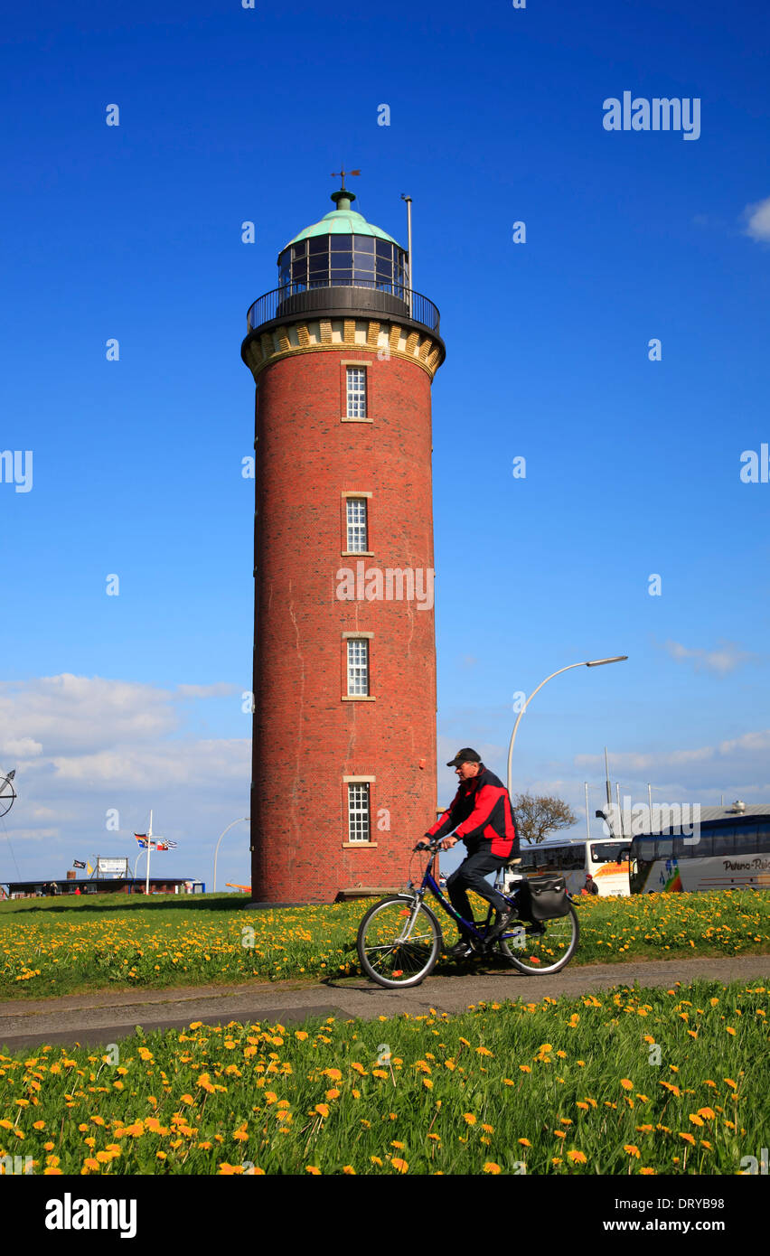 Leuchtturm in Cuxhaven, Fluss Elbe cycle Route, Niedersachsen, Deutschland, Europa Stockfoto