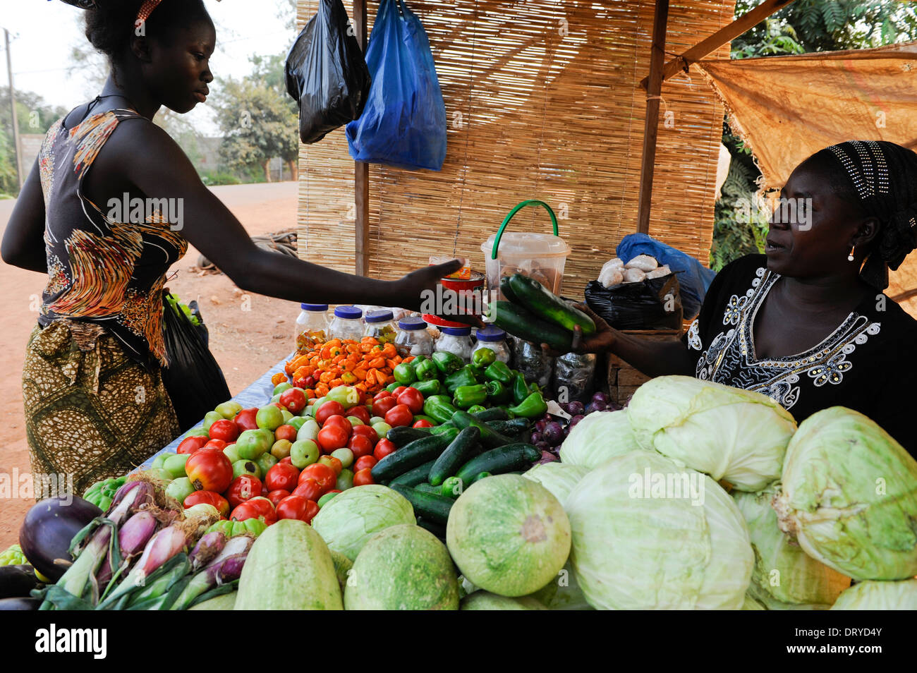 BURKINA FASO Kaya, Diözese Bank bietet Mikro-Darlehen für Frauen für Einkommensförderung, Frauen wachsen und Gemüse direkt am Markt zu verkaufen Stockfoto