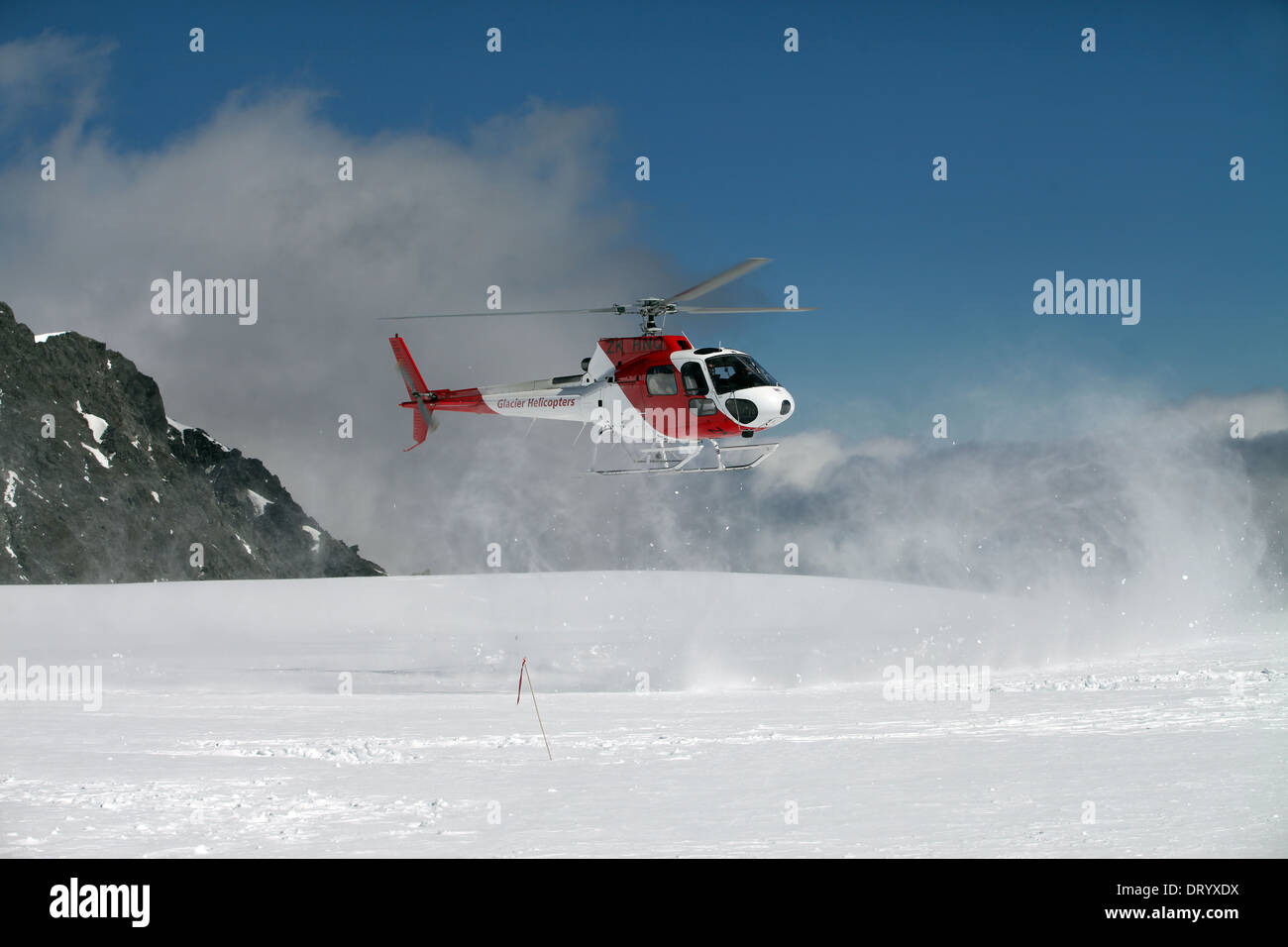 Hubschrauberlandeplätze auf Neve von Fox Glacier, Neuseeland Stockfoto