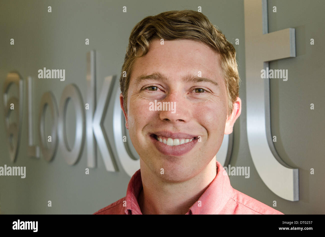 Kevin Mahaffey, CTO und Mitbegründer der mobilen Sicherheit Firma "Lookout", am Firmensitz in der Innenstadt von San Francisco. Oktober 2013. Stockfoto