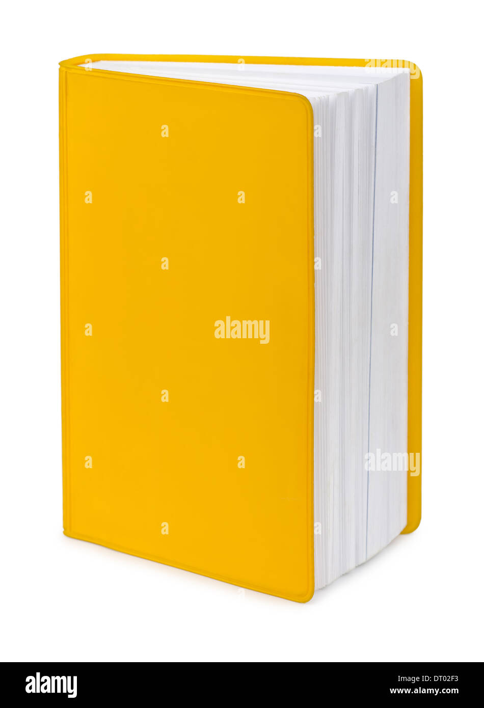 Leere gelbe Buch isoliert auf weiss Stockfoto