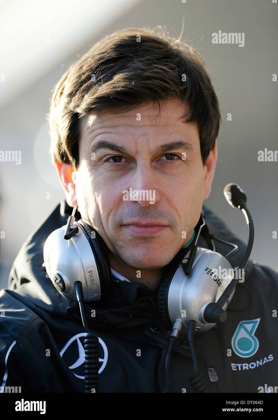Leiter der Motorsport Toto Wolff (AUT), Mercedes bei Formel 1 Tests, Jerez, Spanien Feb.2014 Stockfoto