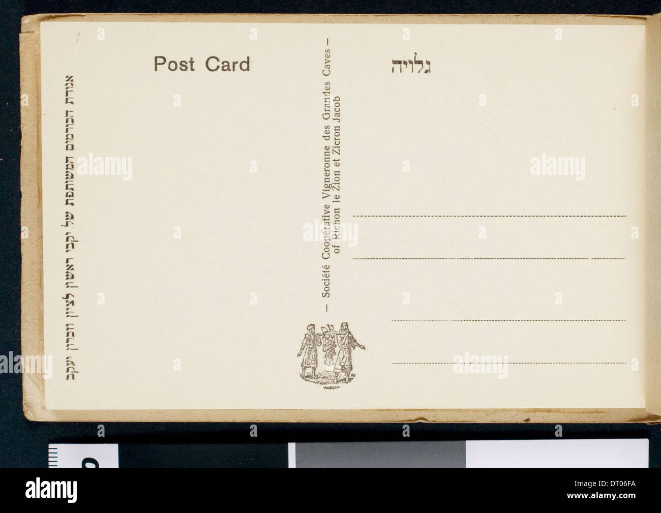 Ein Postkartenheft der Societe Cooperative Vigneronne des Grandes Caves Richon-le-Zion et Zicron-Jacob in Palästina, um 1900. Stockfoto