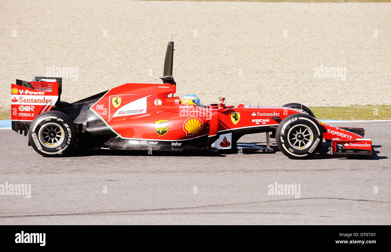 Fernando Alonso (ITA), Ferrari F14 T bei Formel 1 Tests in Jerez, Spanien Feb.2014 Stockfoto