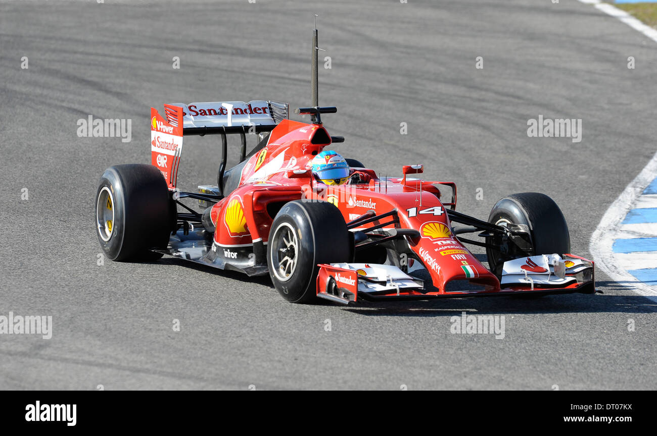 Fernando Alonso (ITA), Ferrari F14 T bei Formel 1 Tests in Jerez, Spanien Feb.2014 Stockfoto