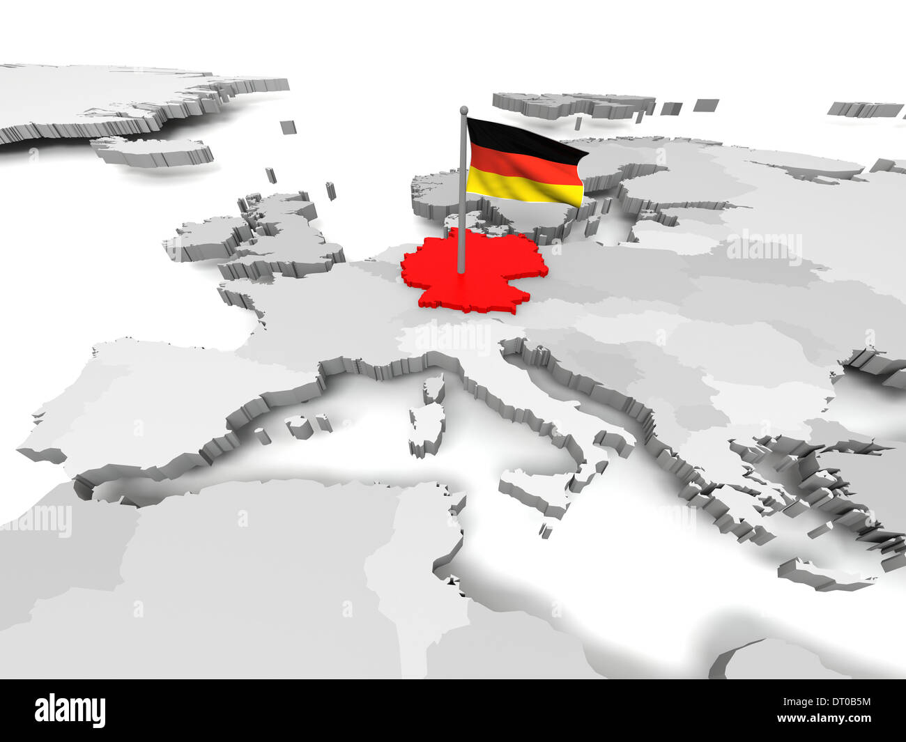 Deutsche Flagge auf 3D Karte von Europa. Elemente dieses Bildes, eingerichtet von der NASA Stockfoto