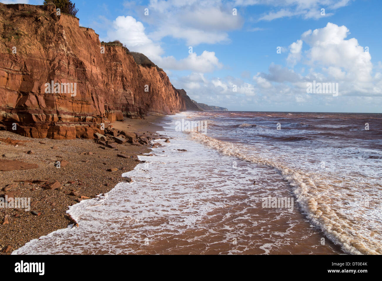 Sidmouth, Devon, England. Februar 2014. Die Jura-Küste vom östlichen Ende der Promenade Sidmouth. Stockfoto