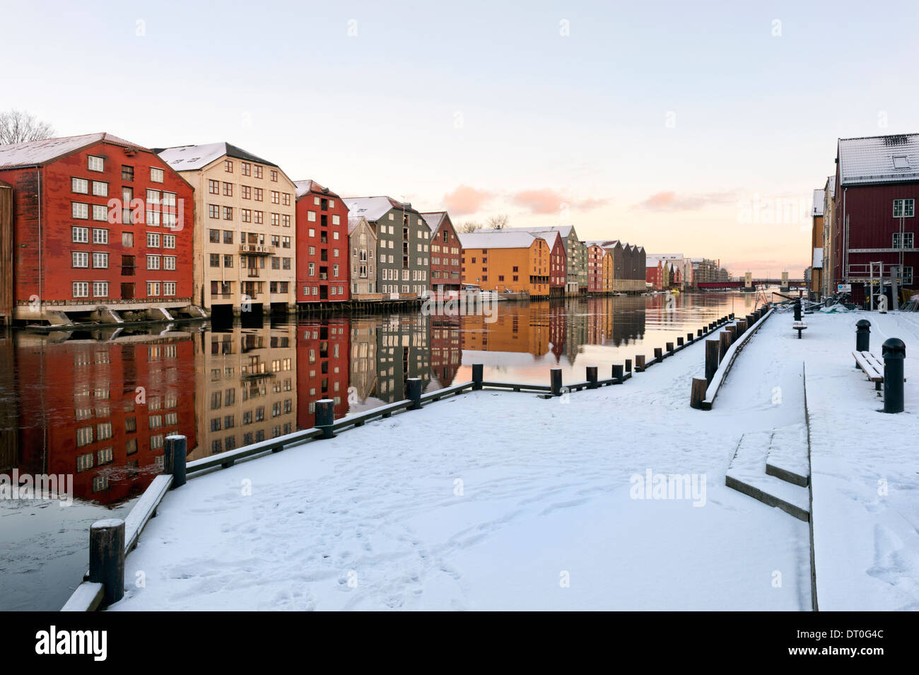 Bryggen-Gebiet am Fluss Nidelva, Trondheim, Norwegen Stockfoto