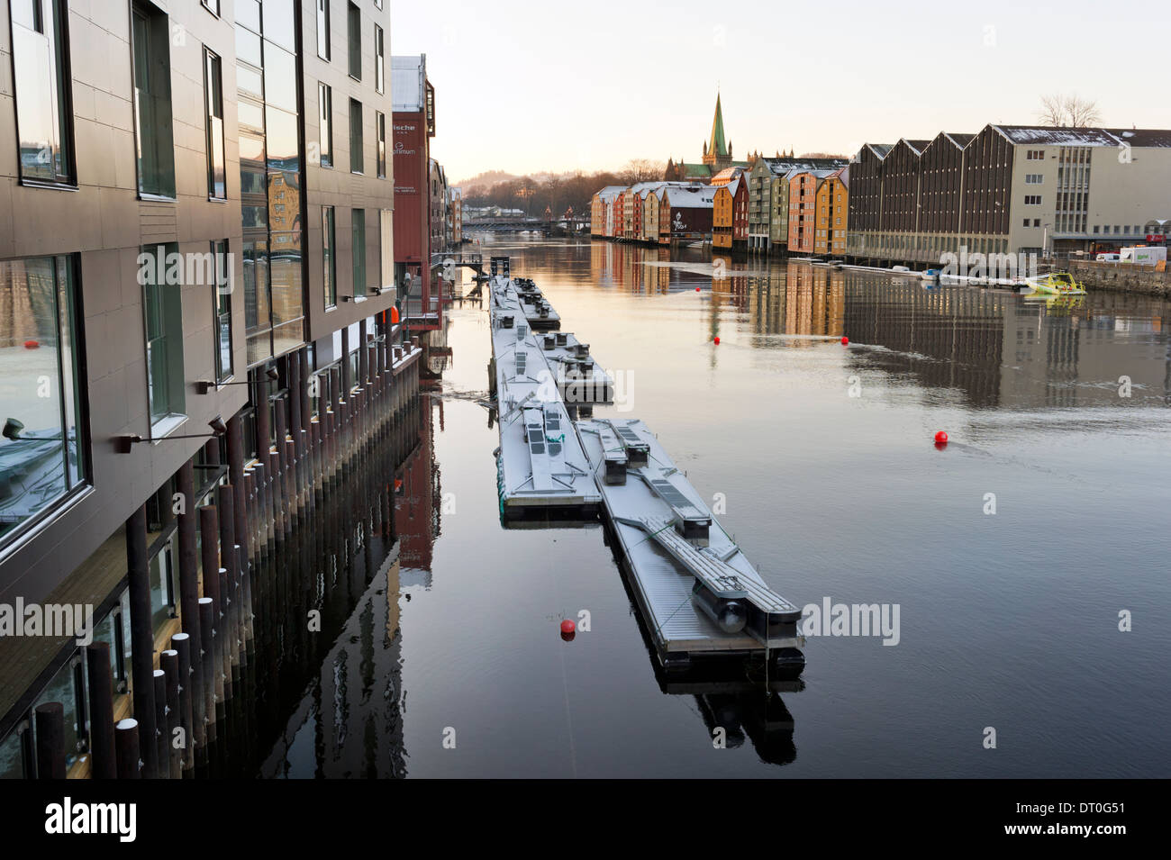 Bryggen-Gebiet am Fluss Nidelva, Trondheim, Norwegen Stockfoto