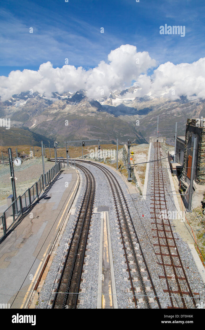 Gornergrat Bahn Bergstation in den Schweizer Alpen. Stockfoto
