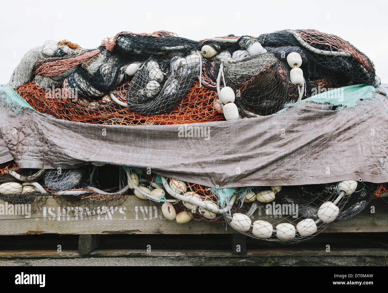 Seattle Washington USA kommerziellen Fischernetze gestapelt auf den Docks Stockfoto
