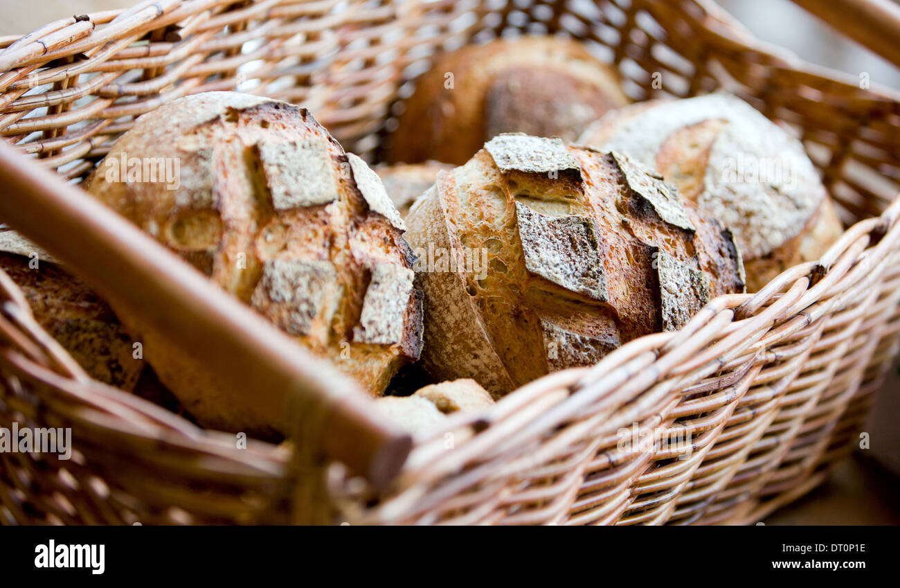 Ein Korb mit frisch gebackenen Brote Stockfoto