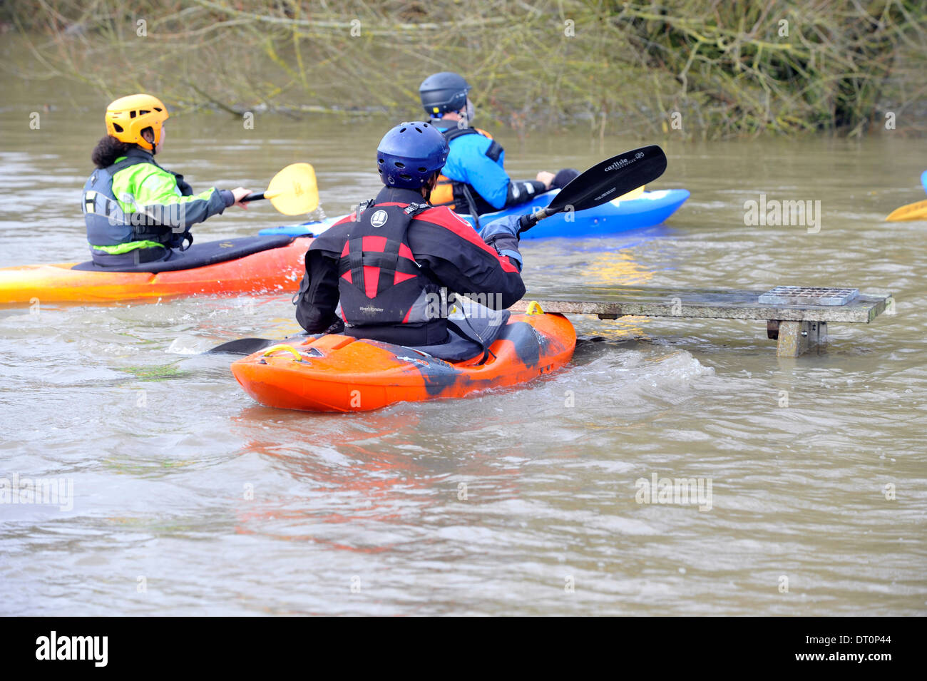 Mitglieder des Isis Kanu Clubs machen das Beste aus der Überschwemmung in Port Wiese Oxford Überschwemmung in Port Wiese Oxford 25.11.12 Stockfoto