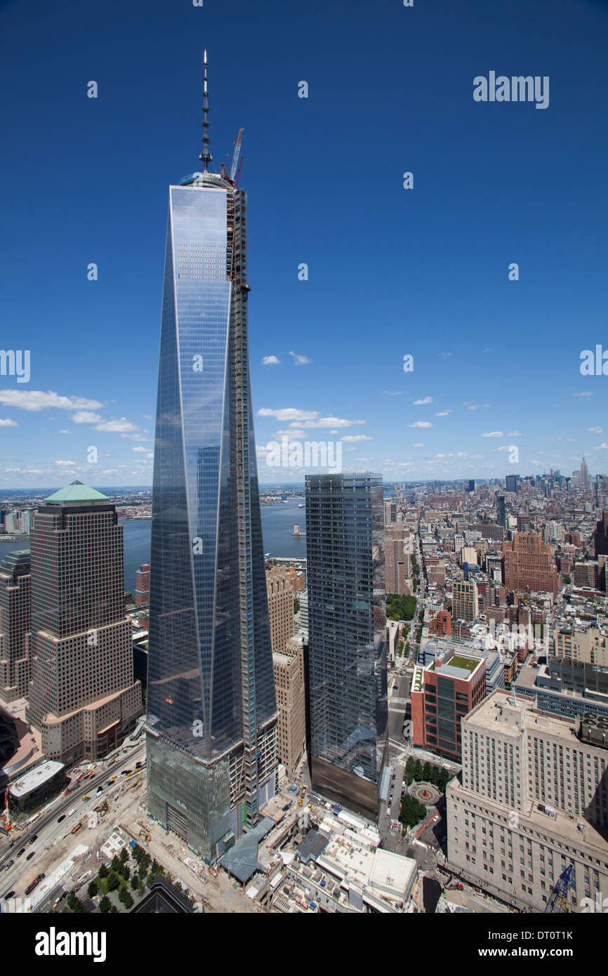 Ansicht des One World Trade Center, New York aus vier World Trade Center. Stockfoto