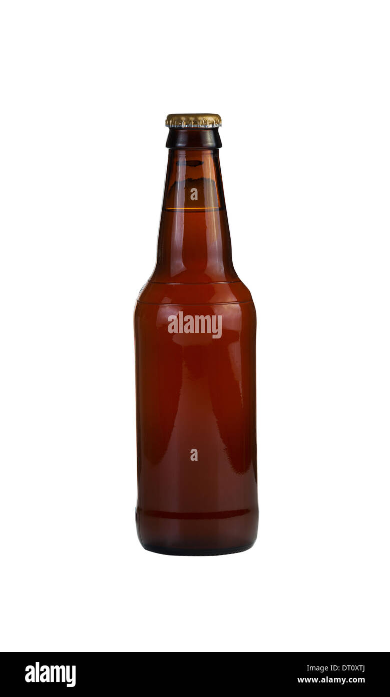 Vertikale Foto eine ungeöffnete Flasche Bier isoliert auf weißem Hintergrund Stockfoto
