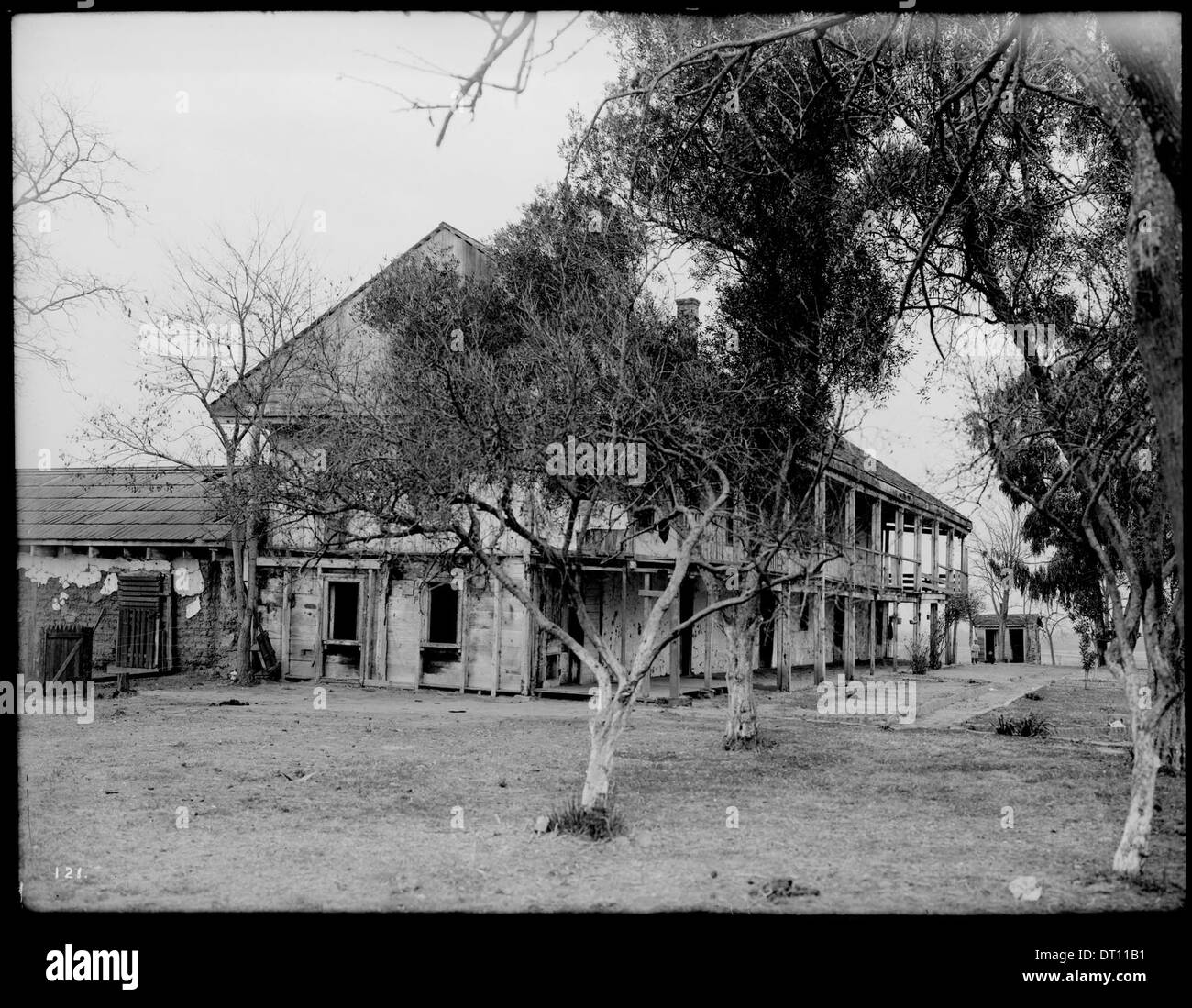 Ein Foto, das das Äußere des Rancho Los Cerritos Ranch House in Long Beach zeigt, aufgenommen um 1900. Stockfoto