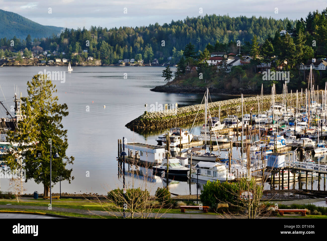 Marina mit Segelbooten und anderen Segelschiffe im Hafen von Gibson es British Columbia, Kanada.  Teil der Sunshine Coast Stockfoto
