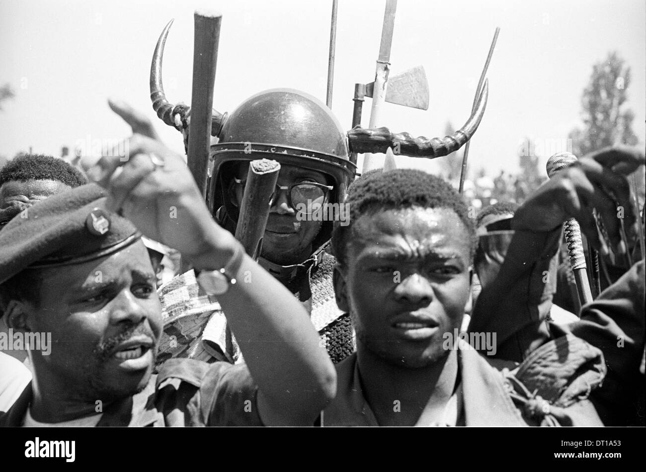 NELSON MANDELAS ANC, BUTHELEZI IFP UND PIK BOTHA NP ADRESSE EINE FRIEDENSKUNDGEBUNG ÖSTLICH VON JOHANNESBURG VOR 1994 DEMOKRATISCHE Stockfoto