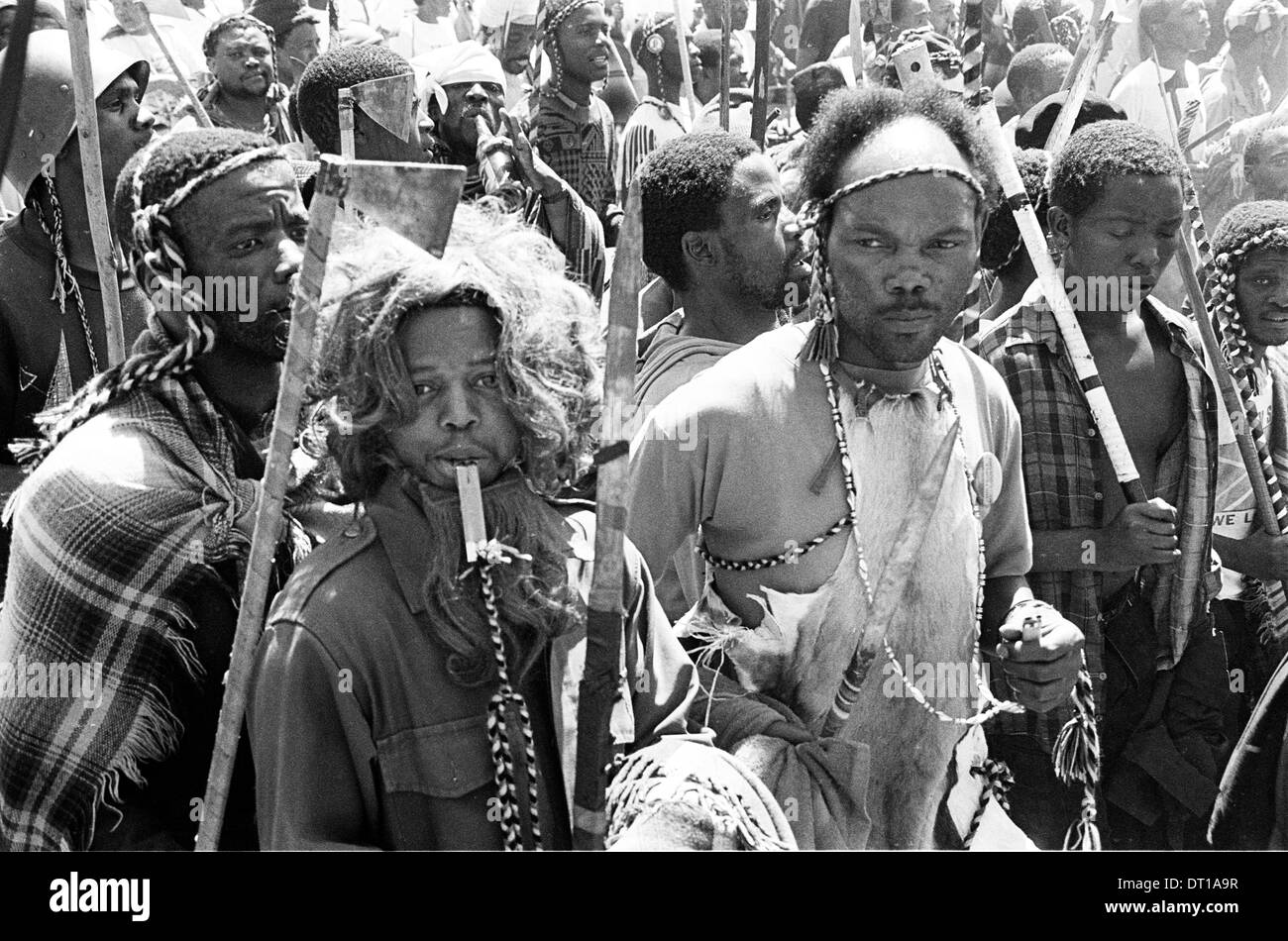NELSON MANDELAS ANC, BUTHELEZI IFP UND PIK BOTHA NP ADRESSE EINE FRIEDENSKUNDGEBUNG ÖSTLICH VON JOHANNESBURG VOR 1994 DEMOKRATISCHE Stockfoto