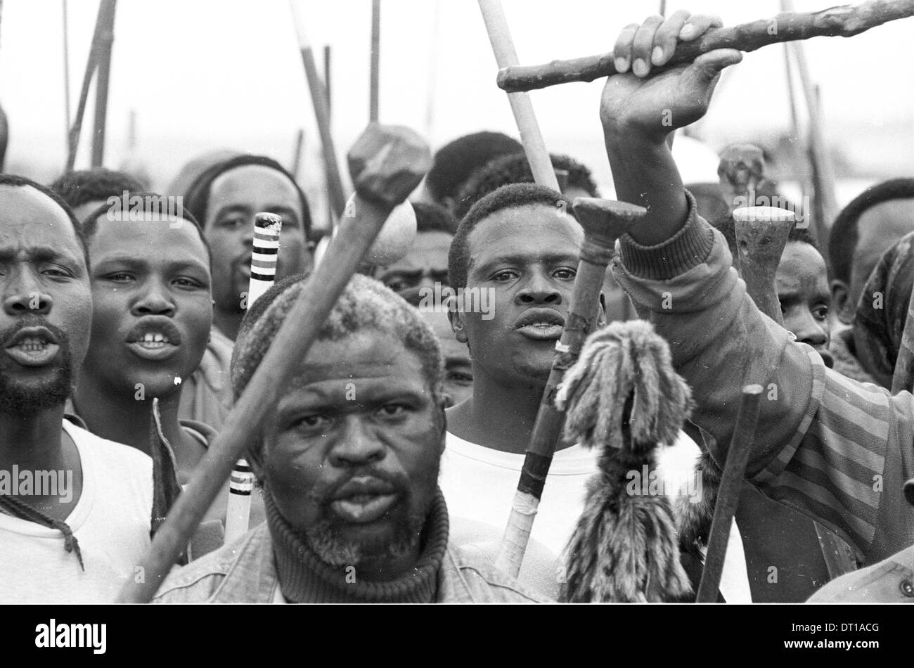 NELSON MANDELAS ANC, BUTHELEZI IFP UND PIK BOTHA NP ADRESSE EINE FRIEDENSKUNDGEBUNG ÖSTLICH VON JOHANNESBURG VOR 1994 DEMOKRATISCHE Stockfoto