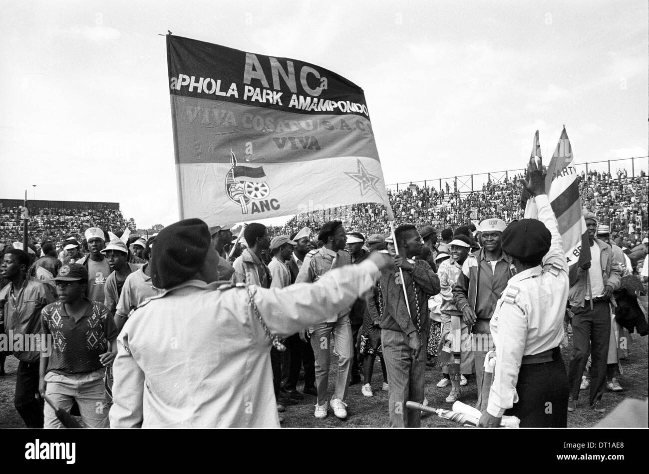 NELSON MANDELAS ANC, BUTHELEZI IFP UND PIK BOTHA NP ADRESSE EINE FRIEDENSKUNDGEBUNG ÖSTLICH VON JOHANNESBURG VOR 1994 DEMOKRATISCHE Stockfoto