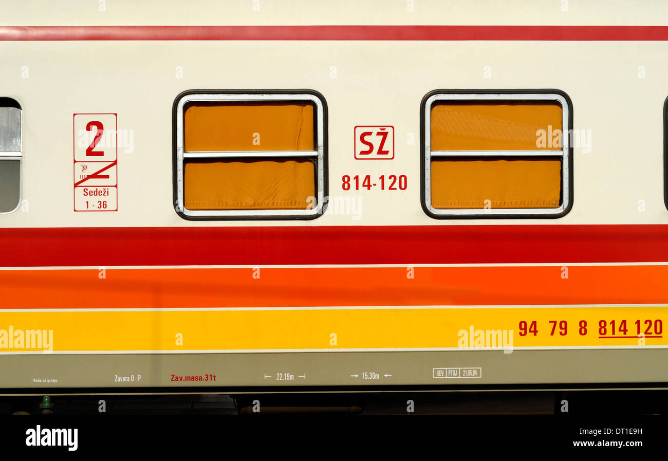 Slowenien. 2. Klasse Wagen eines Zuges der slowenischen Stockfoto