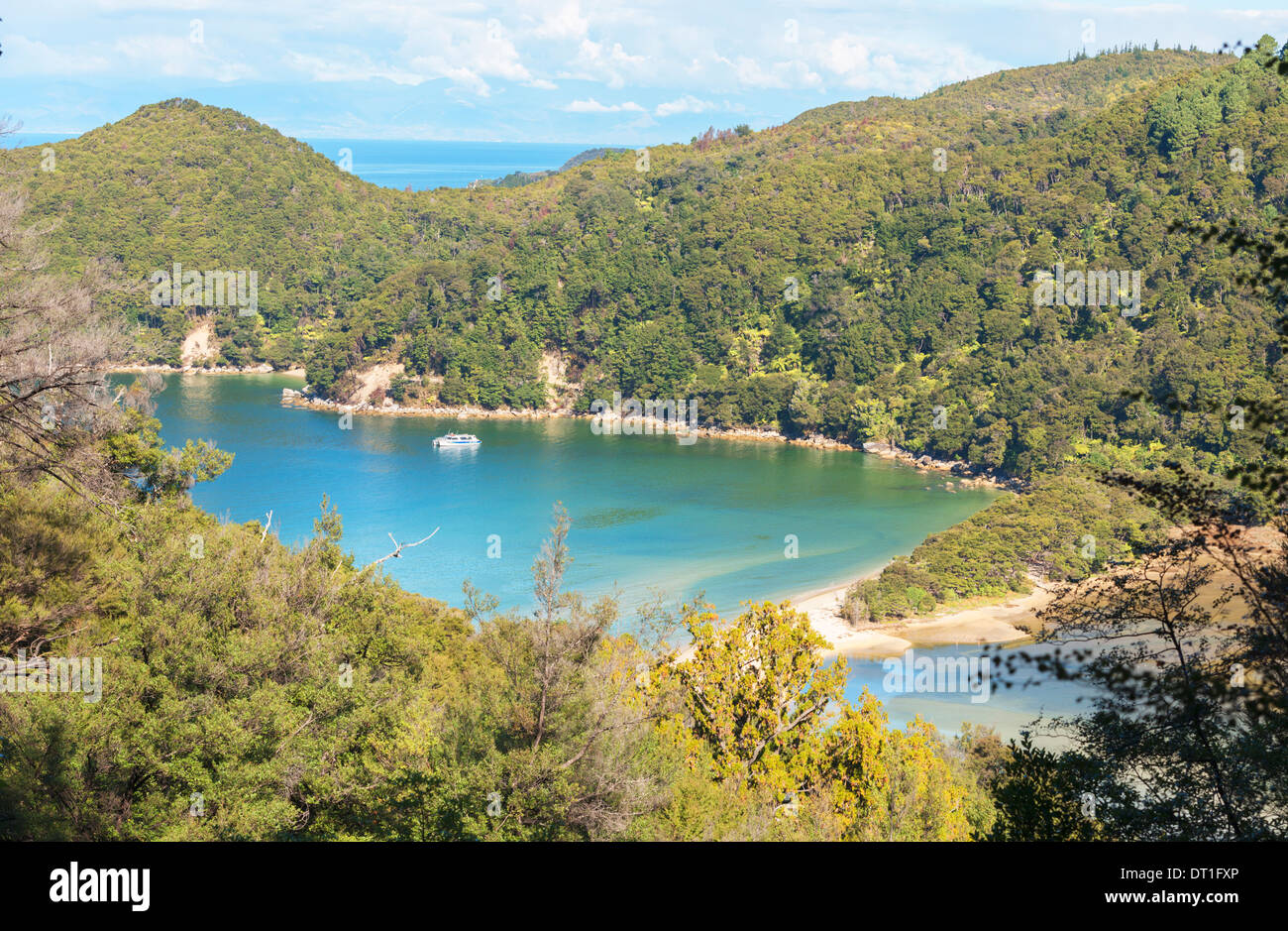 Bark Bay, erhöhte Ansicht, Abel Tasman Nationalpark, Nelson, Südinsel, Neuseeland, Pazifik Stockfoto