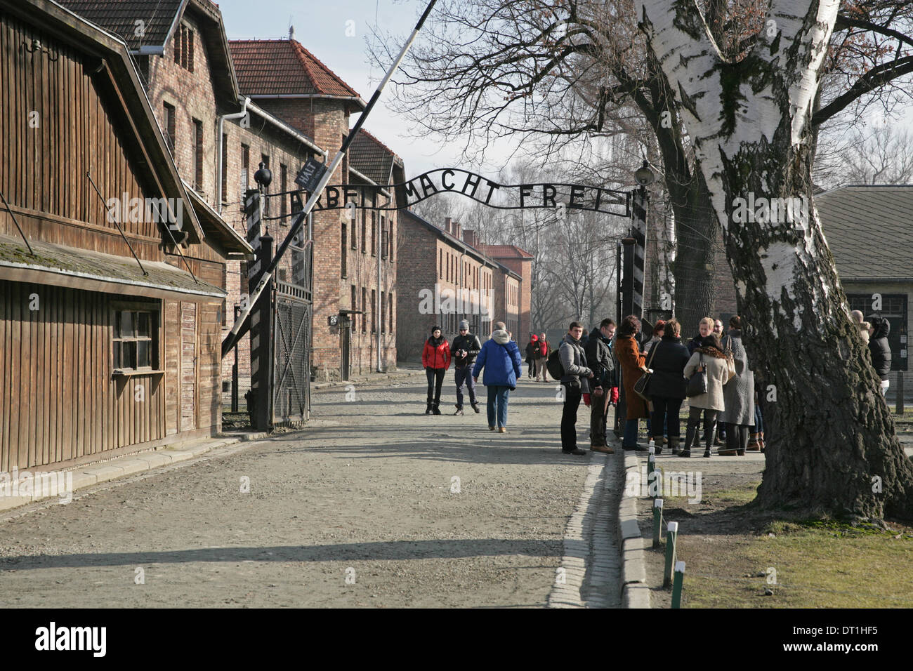 Auschwitz-Birkenau, Polen, 5. Februar 2014, Arbeit Macht Frei "Arbeit macht frei" ein Metall anmelden Auschwit Credit: Keith Larby/Alamy Live News Stockfoto