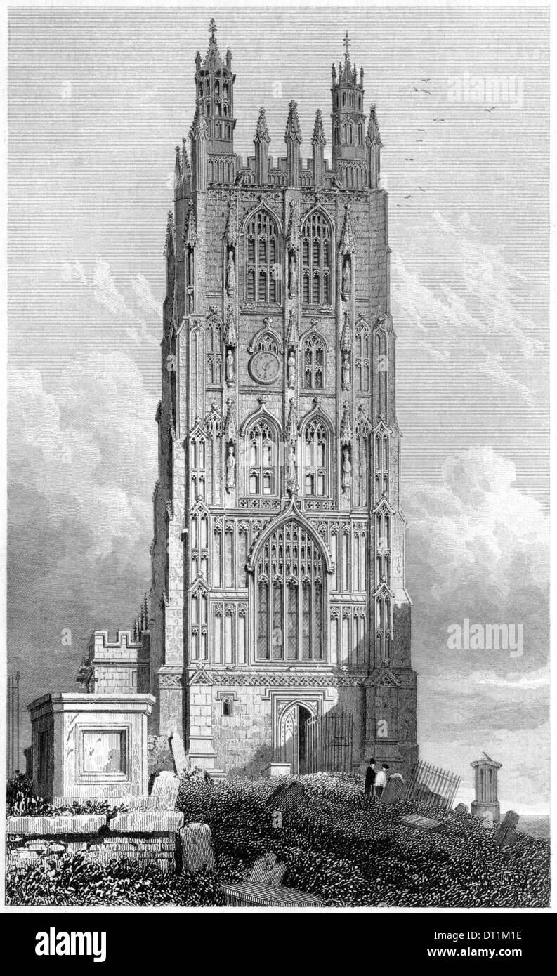 In den 1830ern veröffentlicht eine Gravur mit dem Titel "Turm von Wrexham, Denbighshire" mit hoher Auflösung aus einem Buch gescannt. Stockfoto