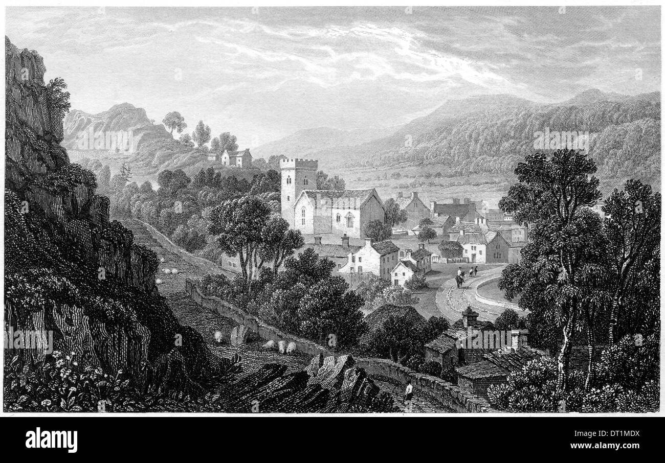 Eine Gravur mit dem Titel "Corwen, Merionethshire" Scannen mit hoher Auflösung aus einem Buch in den 1830ern veröffentlicht. Stockfoto Eine Gravur mit dem Titel "Corwen, Merionethshire" Scannen mit hoher Auflösung aus einem Buch in den 1830ern veröffentlicht. Stockfoto