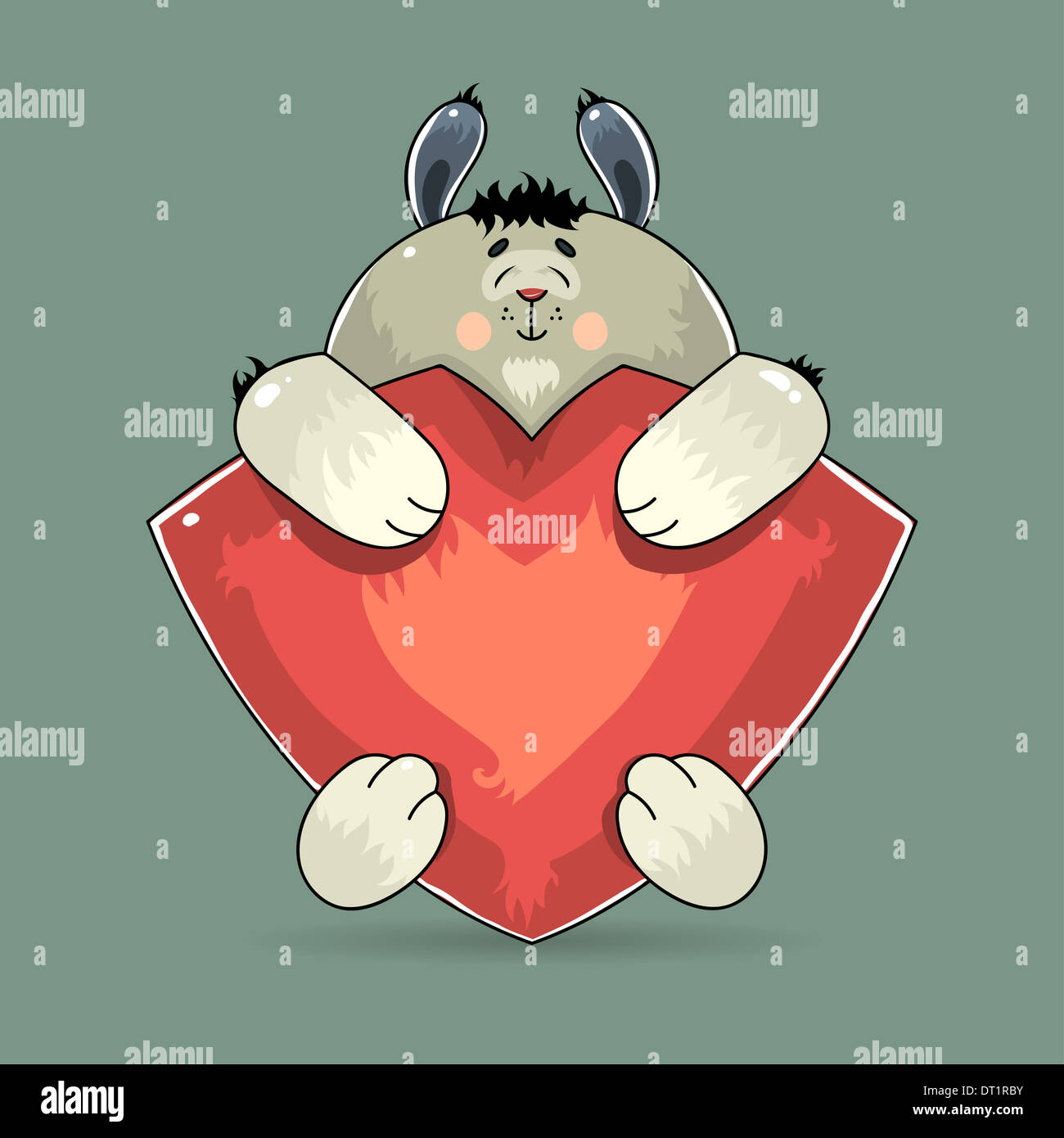 Süßen Valentine Kaninchen umarmt ein rotes Herz Stockfoto