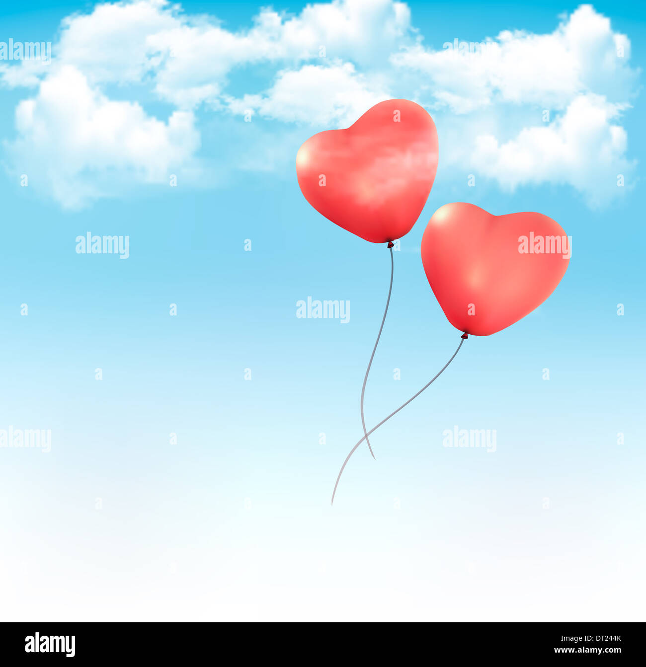Valentine herzförmige Luftballons in einem blauen Himmel mit Wolken. Vektor-Hintergrund Stockfoto