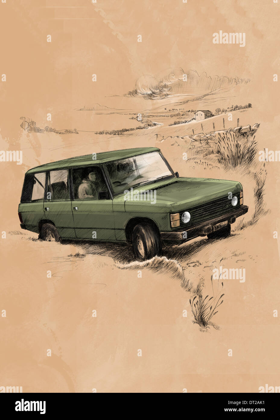 Anschauliches Bild der SUV auf Wüste reiten Stockfoto