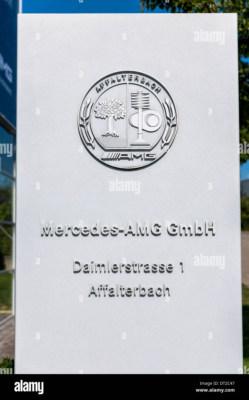 Mercedes Amg Gmbh Motorenwerk In Der Daimlerstrasse In Affalterbach Bayern Deutschland Schild Stockfotografie Alamy