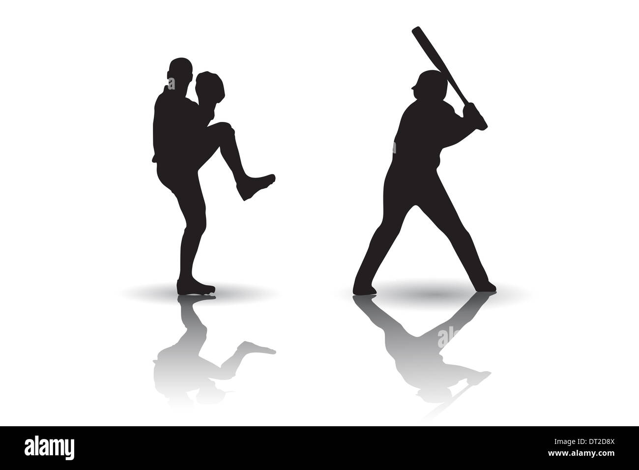 Schwarz / Weiß-Vektor der einige Baseball Player Vector Silhouetten Stockfoto