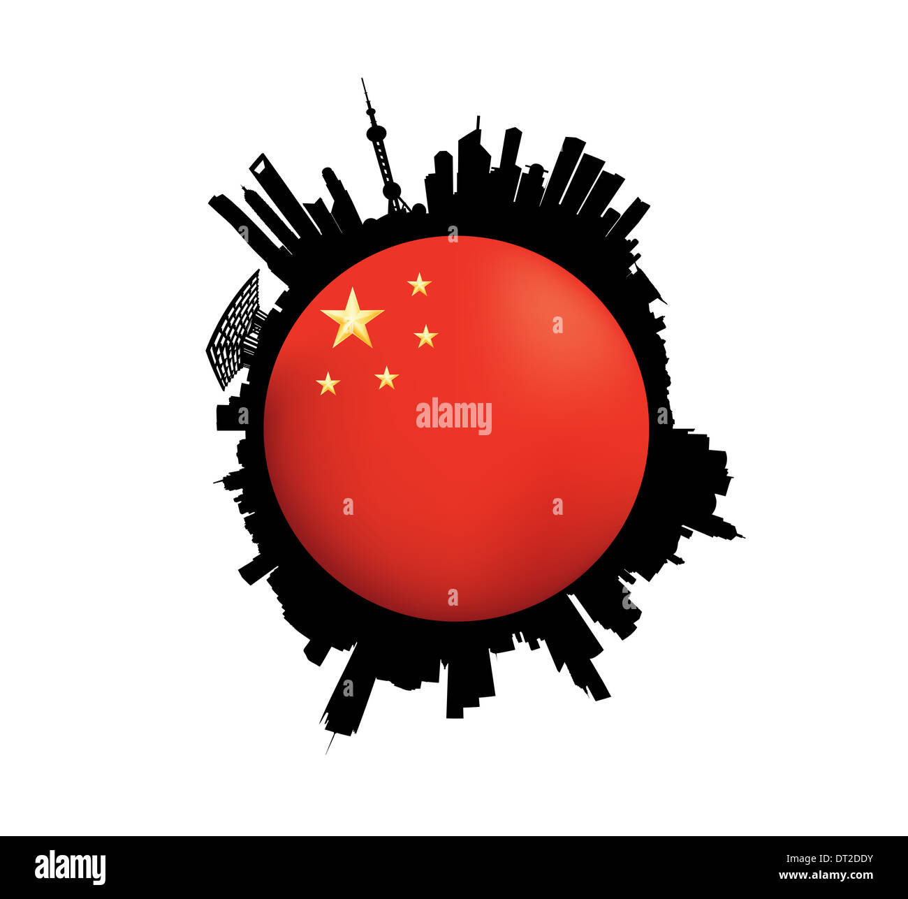 Vektor-Illustration der Skyline von Shanghai mit China Flagge Stockfoto