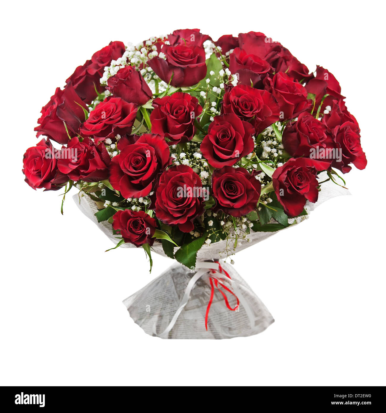 Blumenstrauß aus roten Rosen isoliert auf weißem Hintergrund. Closeup. Stockfoto