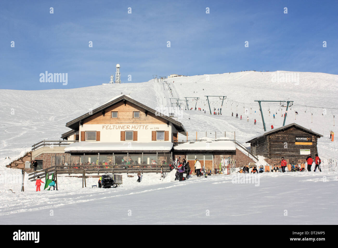 Restaurant-Feltuner Hütte, Rittner Horn / Corno del Renon, Dolomiten Stockfoto