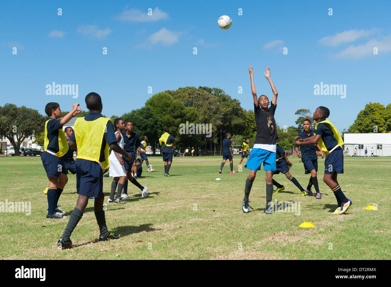Fußballtraining am Groote Schuur High School, Cape Town, Western Cape, Südafrika Stockfoto