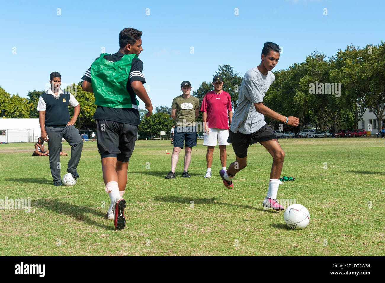 Fußballtraining am Groote Schuur High School, Cape Town, Western Cape, Südafrika Stockfoto