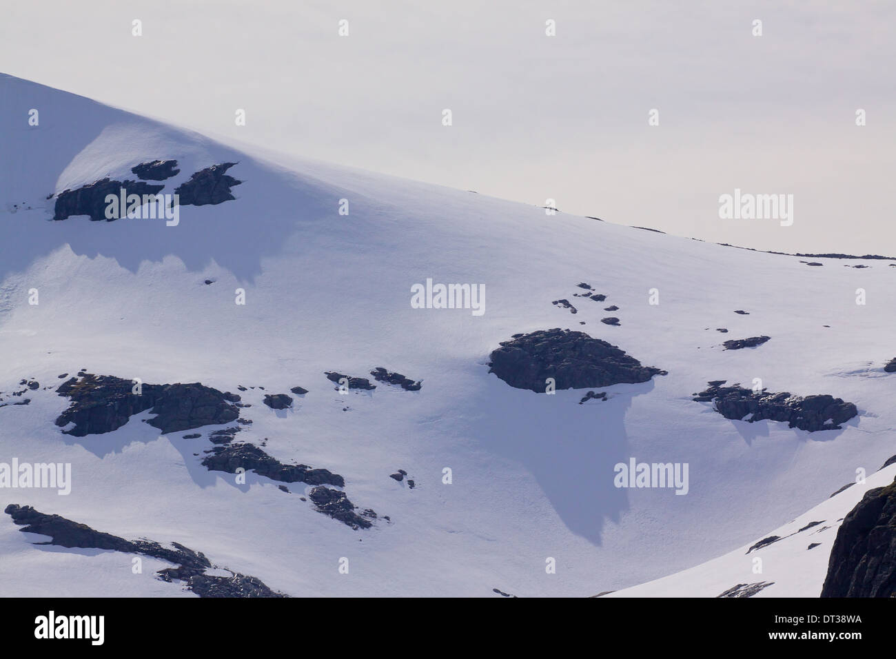 Malerischen schneebedeckten Gipfeln auf Lofoten in Norwegen im Sommer Stockfoto