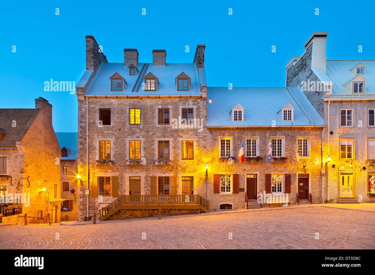 Place Royale in Québec, Kanada mit seinen alten Gebäuden und restaurants Stockfoto