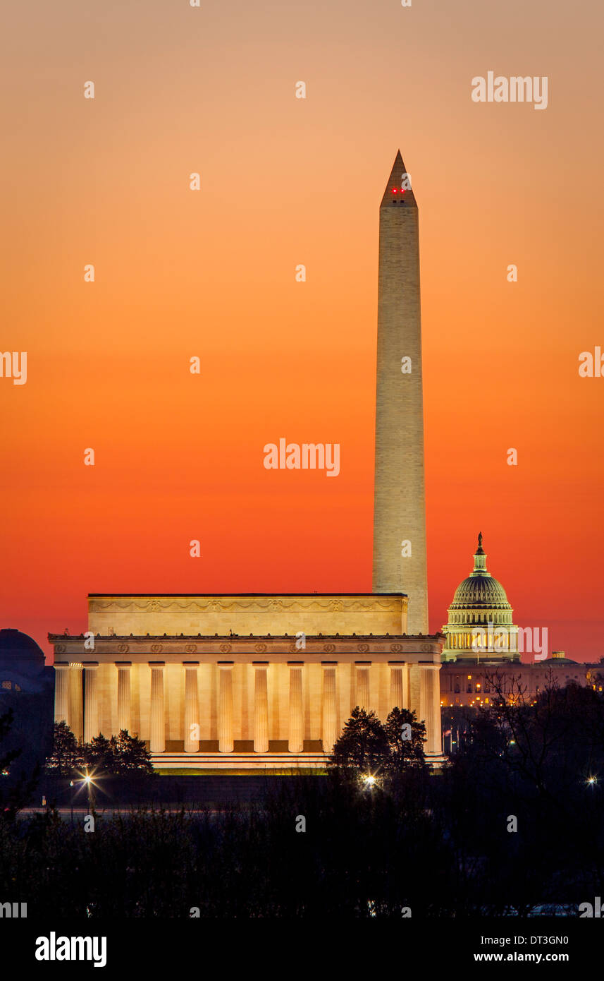 Morgendämmerung über Washington DC, USA Stockfoto