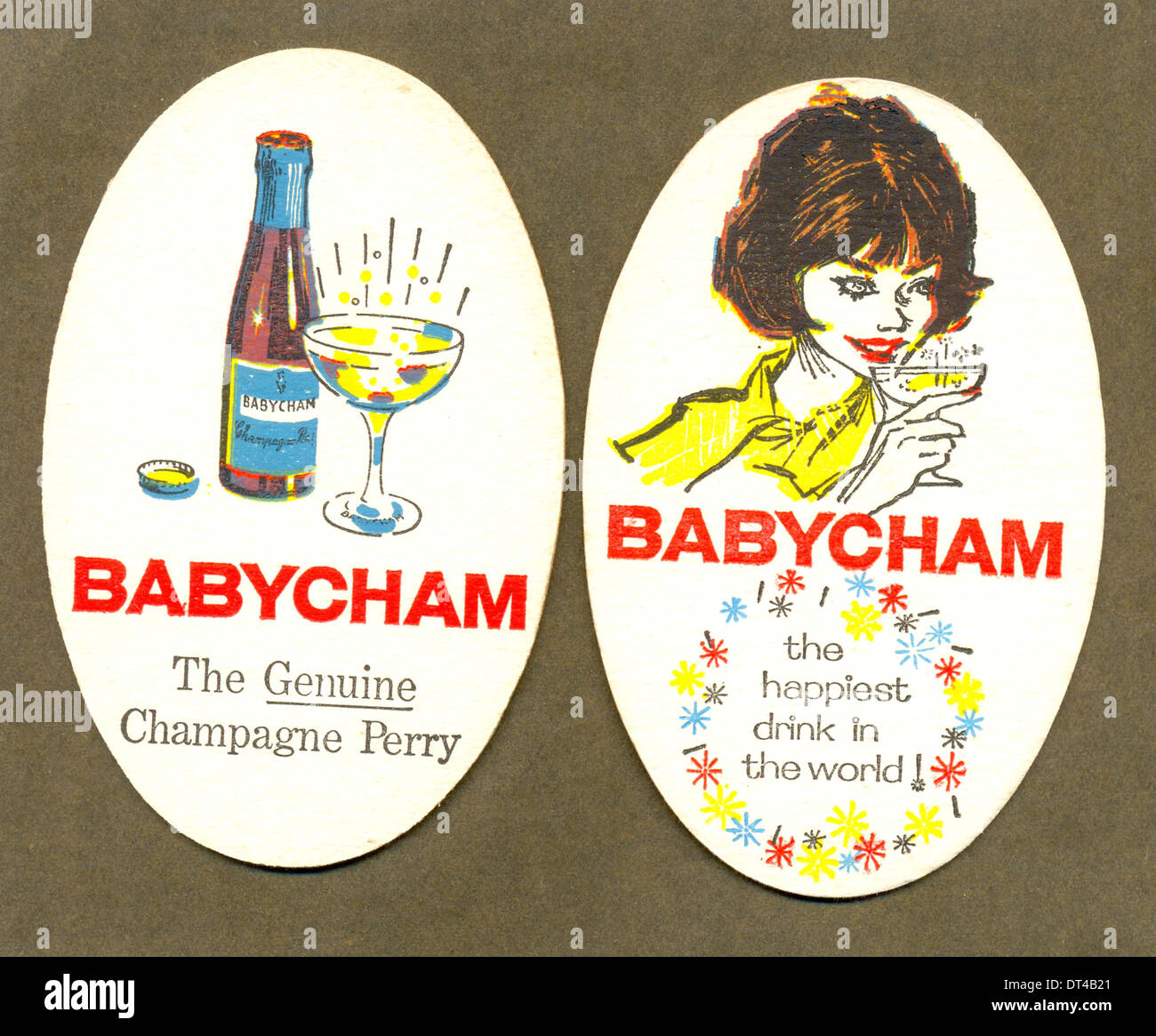Trinken Sie Matten Werbung Babycham Stockfoto