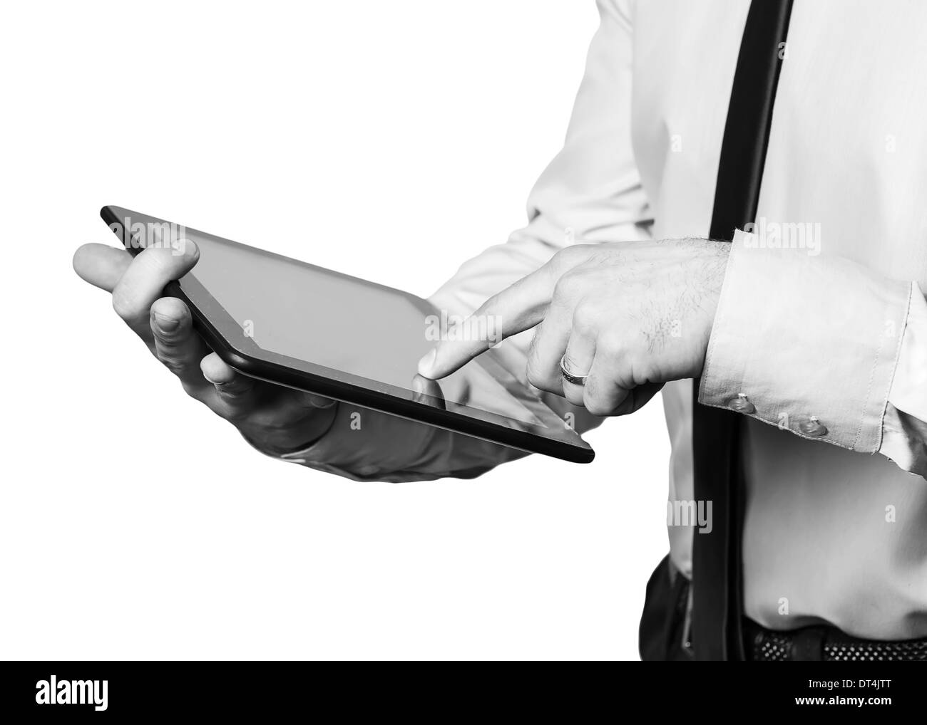 Geschäftsmann Überwachung Börse Graphen auf seinem tablet Stockfoto