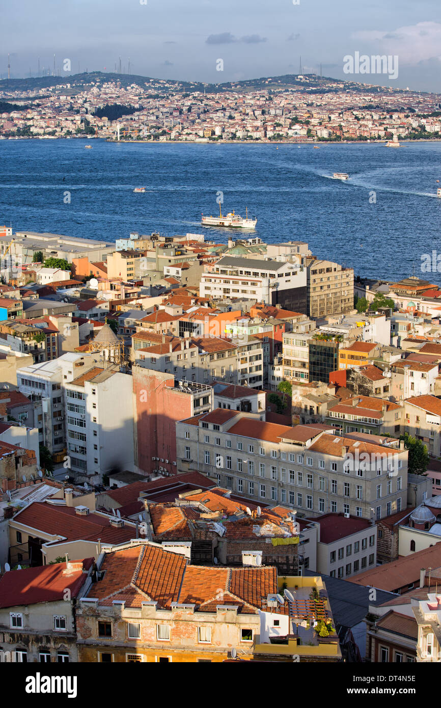Istanbul Stadtbild von oben in der Türkei, Bosporus-Meerenge zwischen Beyoglu (an der ersten Pflanze) und Üsküdar (Ende) Bezirke. Stockfoto