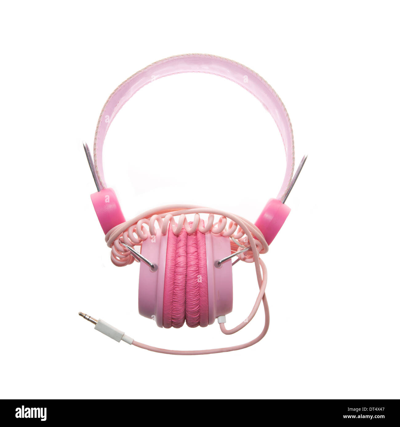 Rosa Kopfhörer für Kinder isoliert auf weiss Stockfoto